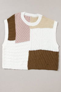 Cable-Knit Color Block Round Neck Sweater Vest