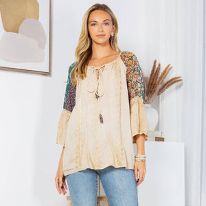 Enchanting Whimsy Overdyed Rayon Peasant Top With Embroidery