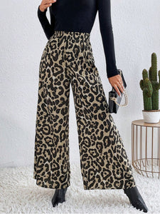 Printed Elastic Waist Wide Leg Pants