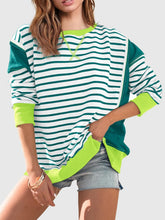 Load image into Gallery viewer, Slit Exposed Seam Striped Long Sleeve Sweatshirt
