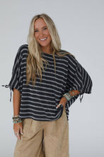 Load image into Gallery viewer, Little Lark Striped Puff Sleeve Tee - Charcoal

