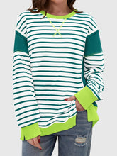 Load image into Gallery viewer, Slit Exposed Seam Striped Long Sleeve Sweatshirt
