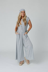 Davina Wide Leg Jumpsuit - Heather Gray