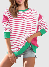 Load image into Gallery viewer, Slit Exposed Seam Striped Long Sleeve Sweatshirt
