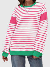 Load image into Gallery viewer, Slit Exposed Seam Striped Long Sleeve Sweatshirt
