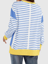 Load image into Gallery viewer, Slit Exposed Seam Striped Long Sleeve Sweatshirt
