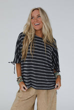 Load image into Gallery viewer, Little Lark Striped Puff Sleeve Tee - Charcoal
