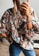 Load image into Gallery viewer, Printed Notched Flounce Sleeve Blouse
